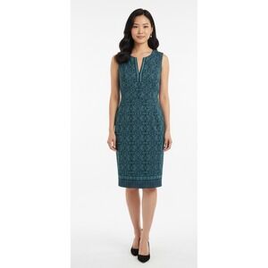 ADORNE Womens Navy Teal Geometric V-Neck Sleeveless Sheath Dress Size 14